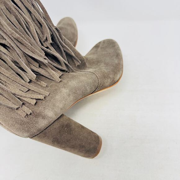 INC Tolla Suede Fringe Knee High Boots Taupe Western Boho Studded 8.5M - Picture 5 of 12